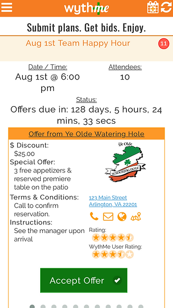 WythMe Now Check In Interface